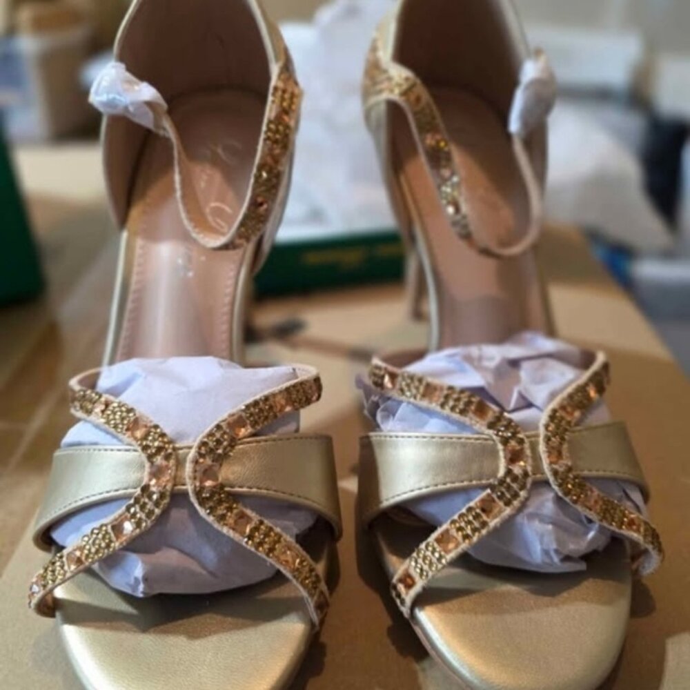 Lauren Lorraine Gold Embellished Heels